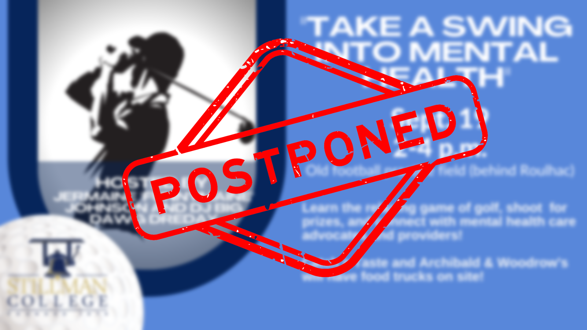 A graphic announcement that a golf event has been postponed